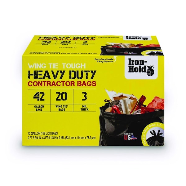 Iron-Hold Iron-Hold 42 gal No Scent Scent Contractor Bags Wing Ties 20 pk 3 mil - 1652986