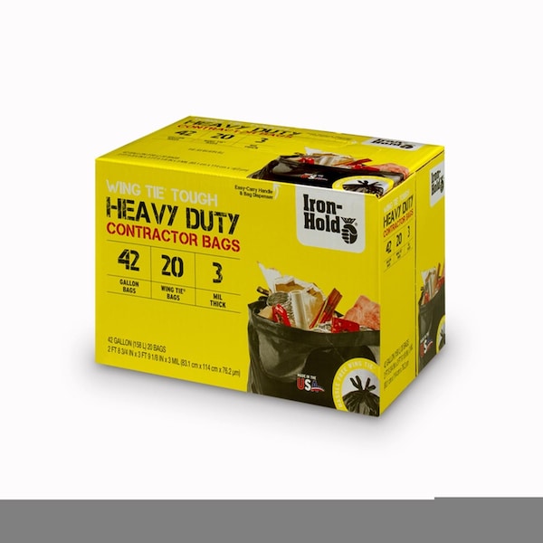 Iron-Hold Iron-Hold 42 gal No Scent Scent Contractor Bags Wing Ties 20 pk 3 mil - 1652986
