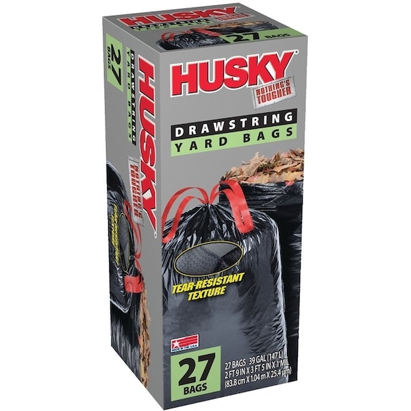 Husky HK39DSE27B Contractor Yard Bag, 39 gal Capacity, Black - HK39DS027B