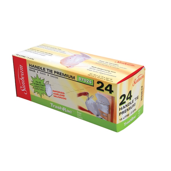 Sunbeam Trashrac 3 gal Trash Bags, 0.95 mm, 24 PK - 87024