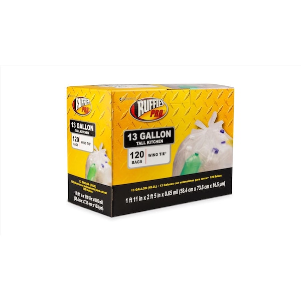 Ruffies Ruffies Pro 13 gal Tall Kitchen Bags Wing Ties 120 pk 0.65 mil - 1124915