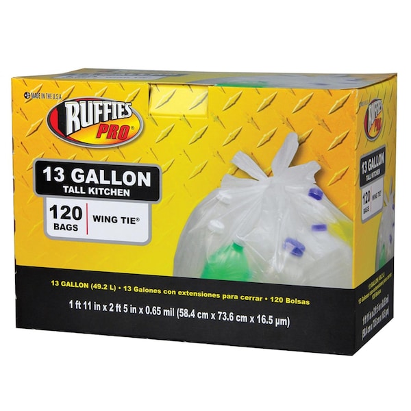 Ruffies Ruffies Pro 13 gal Tall Kitchen Bags Wing Ties 120 pk 0.65 mil - 1124915
