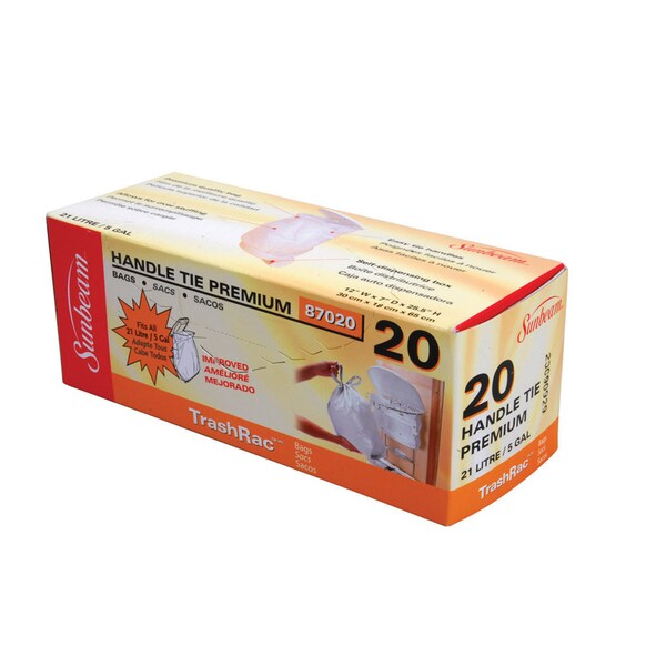 Sunbeam Trashrac Trashrac 5 gal Trash Bags Handle Tie 20 pk 0.95 mil - 87020