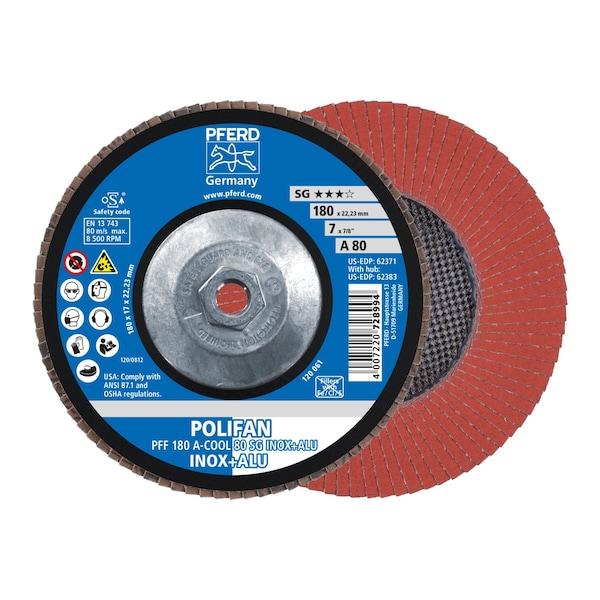 Disco de láminas POLIFAN® de óxido de aluminio A-COOL SG INOX+ALU, 80 Granos, Plano - 62383