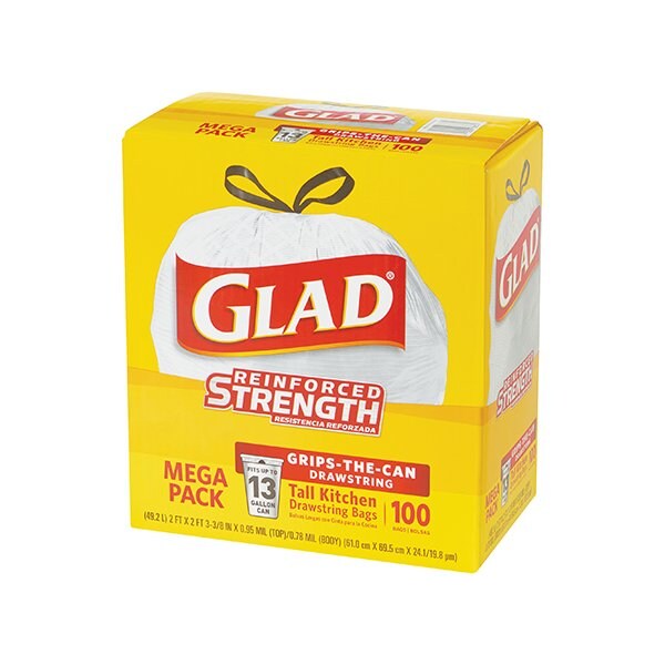 Glad Glad Drawstring Trash Bags - 13 Gallon, White, 100PK - BUY00029848