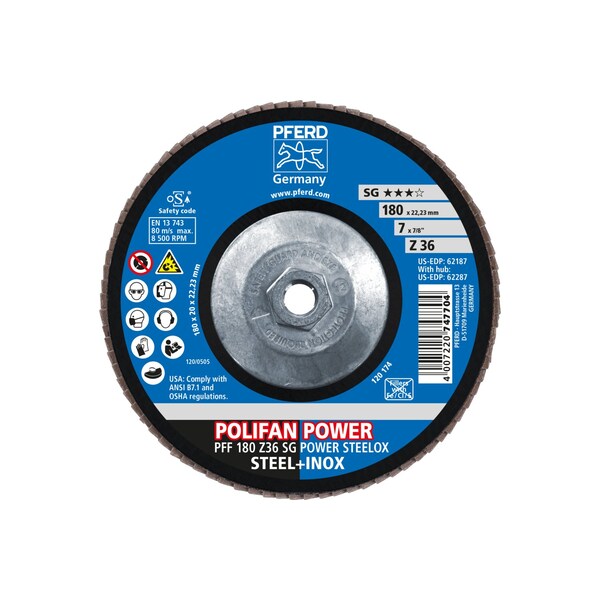 Disco de láminas POLIFAN® - Z SG POWER STEELOX, óxido de circonio, grano 36, plano - 62287
