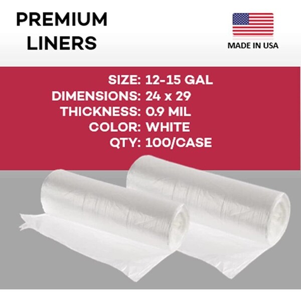 Dealmed 12 gal - 15 gal Trash Bags, 24 in x 29 in, .90 Mil, White - 781156
