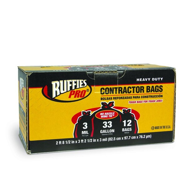 Ruffies Ruffies 33 gal Contractor Bags Wing Ties 12 pk 3 mil - 1124911