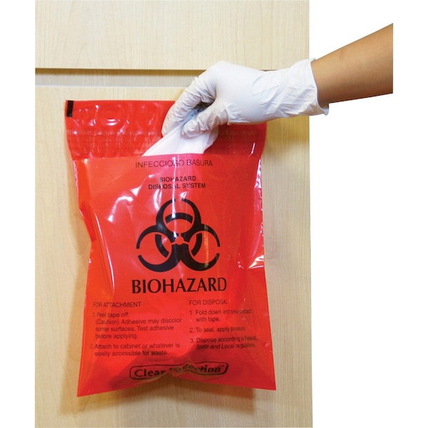 Caretek 1.40 qt Stick-On Infectious Red Waste Bags, 2 mil (51 Micron), Red - CTRB042214