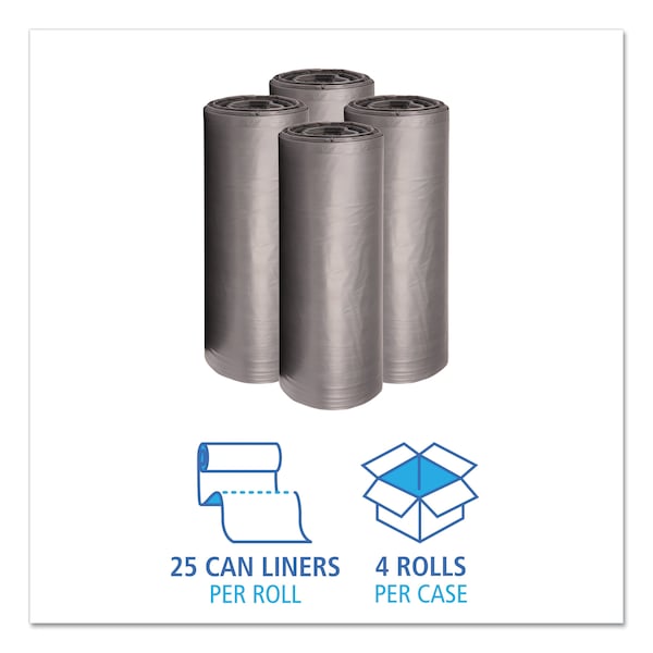 Boardwalk 60 gal Trash Bags, 38 in x 58 in, 0.95 mil, Gray, 100 PK - H7658TGKR01