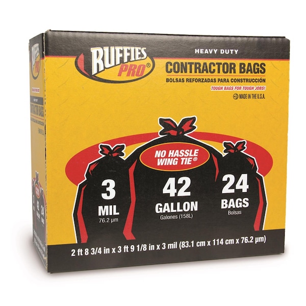 Ruffies Ruffies 42 gal Contractor Bags Wing Ties 24 pk 3 mil - 1124887