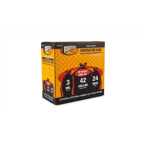Ruffies Ruffies 42 gal Contractor Bags Wing Ties 24 pk 3 mil - 1124887