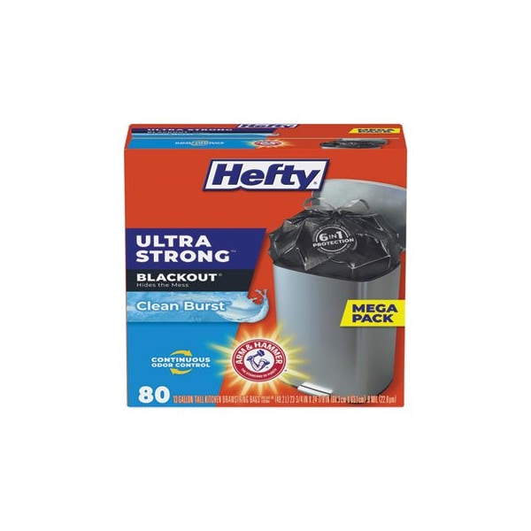 Reynolds Ultra Strong Blackout Tall-Kitchen Drawstring Bags, 13 Gal, 0.9 Mil, 23.75in X 24.88in, Black, 80PK - E88352