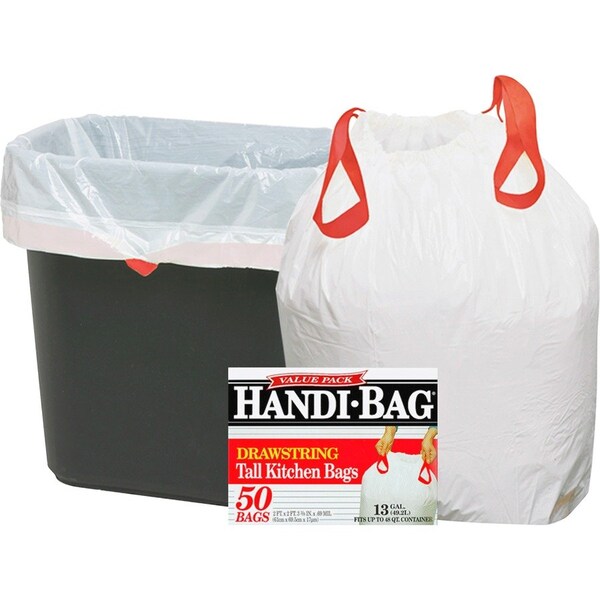 Webster 13 gal Trash Bags, S, 0.69 mil (18 Micron), White, 50 PK - WBIHAB6DK50N