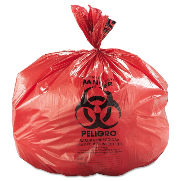 Inteplast Group 45 gal Trash Bags, 40 in x 46 in, Super Extra Heavy-Duty, 1.3 mil, Red, 100 PK - WSL4046R