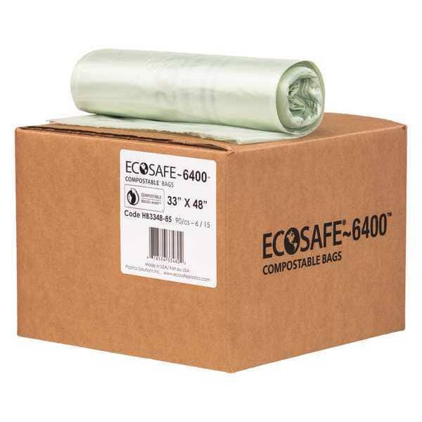 Ecosafe-6400 35 gal Trash Bags, 33 in x 48 in, Extra Heavy-Duty, 0.85 mil, Green - HB3348-8