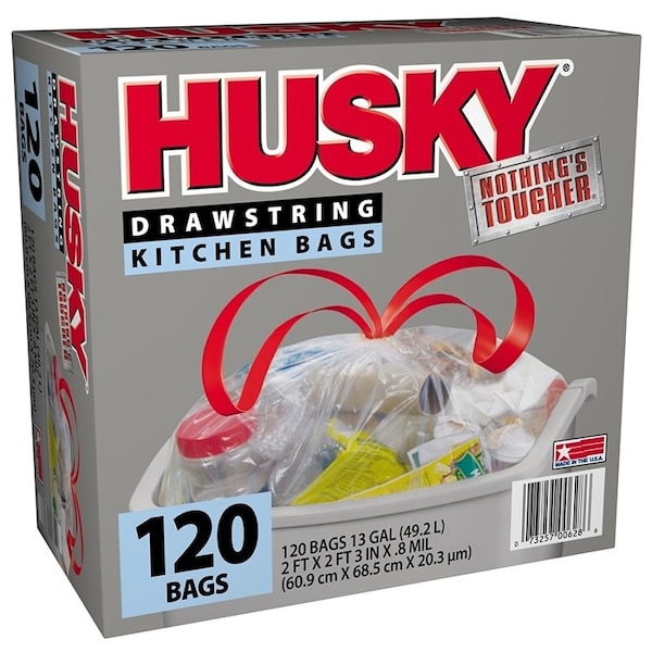 Husky Kitchen Trash Bag, 13 gal Capacity, Polyethylene, Clear - HK13DS120C-P
