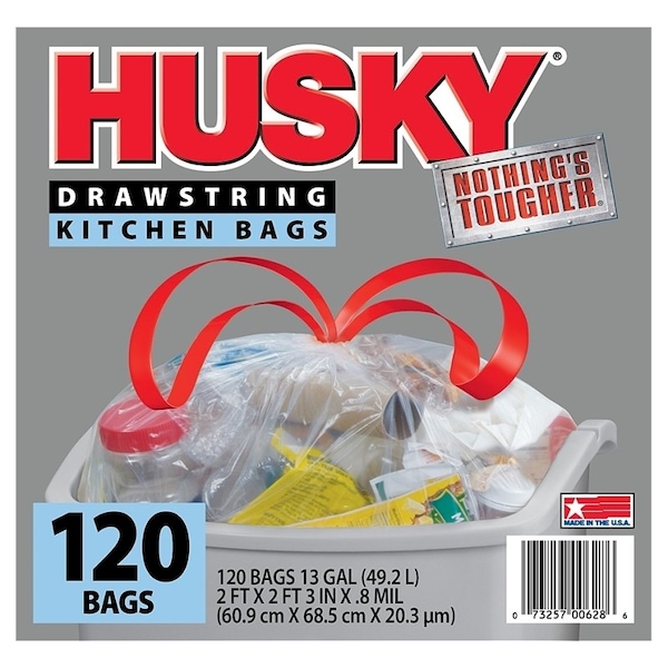 Husky Kitchen Trash Bag, 13 gal Capacity, Polyethylene, Clear - HK13DS120C-P