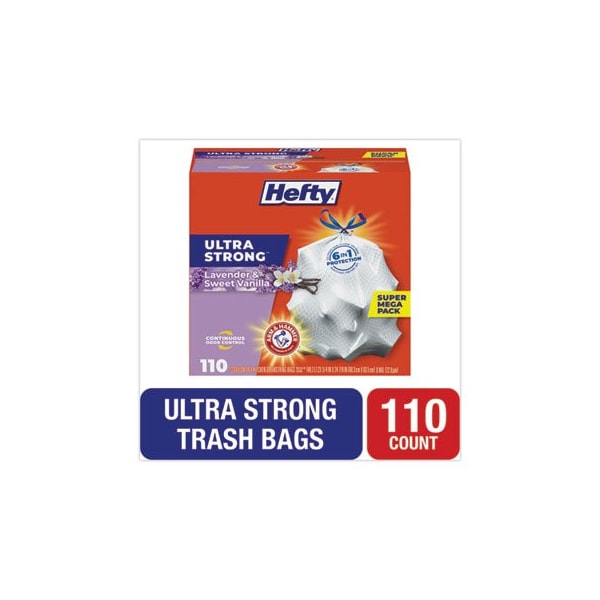Hefty ULTRA STRONG SCENTED TALL WHITE KITCHEN BAGS, 13 GAL, 0.9 MIL, 23.75in X 24.88in, WHITE, 110/BOX - E88366