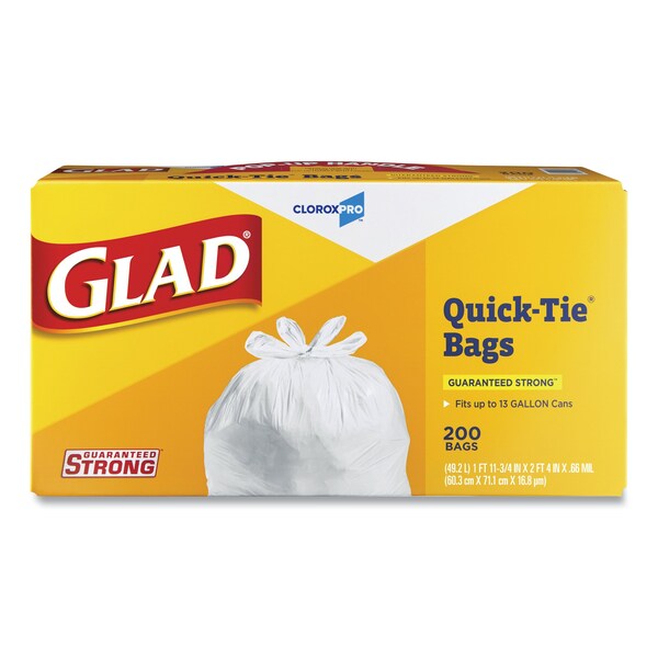 Glad 13 gal Trash Bags, 23.75 in x 28 in, Heavy-Duty, 0.66 mil, White, 200 PK - 15931