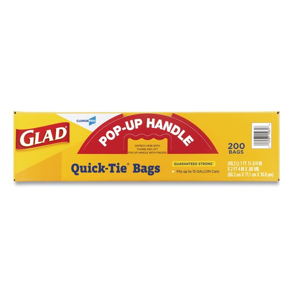 Glad 13 gal Trash Bags, 23.75 in x 28 in, Heavy-Duty, 0.66 mil, White, 200 PK - 15931