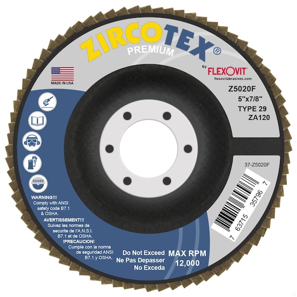 Flexovit DISCO DE ALETAS ZIRCOTEX 5 pulgadas X7/8 pulgadas 5X7/8 - Z5020F