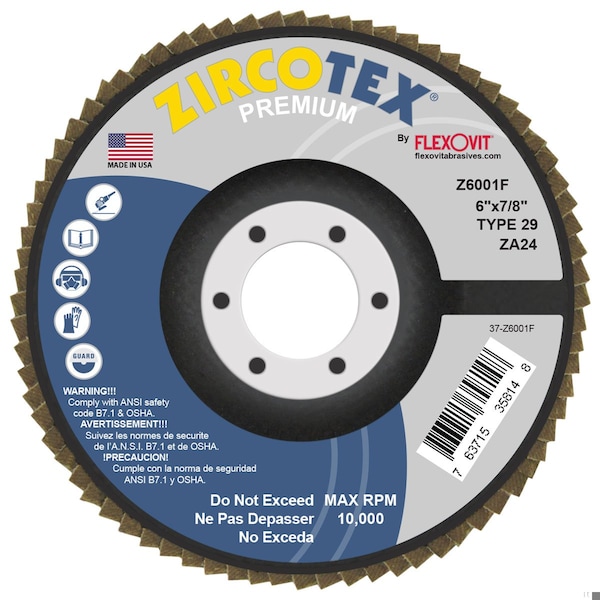 Disco de Solapa Flexovit ZIRCOTEX 6 in X7/8 in 6X7/8 - Z6001F
