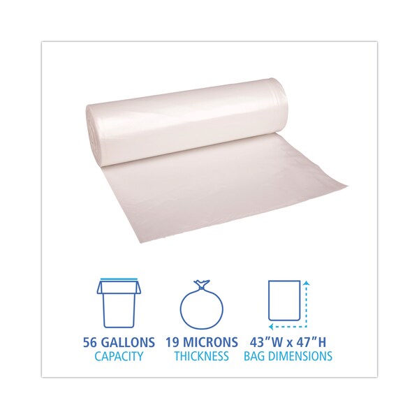 Boardwalk 56 gal Trash Bags, 43 in x 47 in, 19 microns, Natural, 150 PK - V8647ENKR01