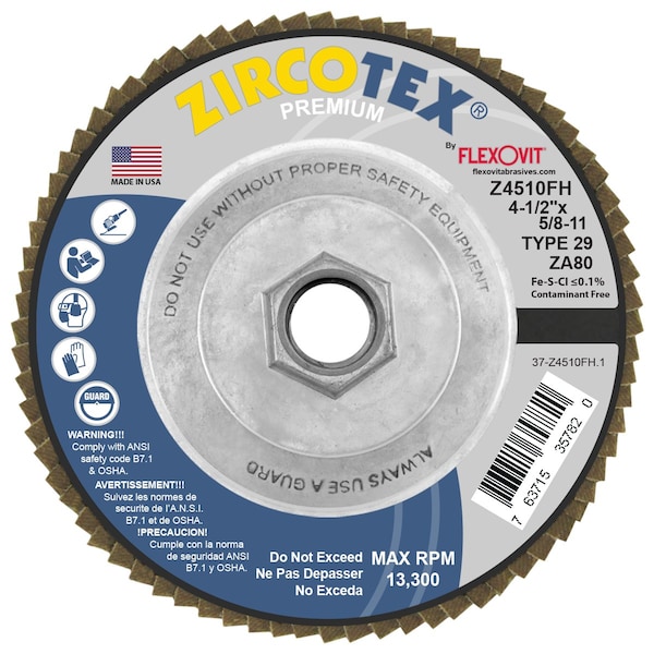 Disco de Láminas ZIRCOTEX 4-1/2 pulgadas X5/8-11 - Z4510FH de Flexovit