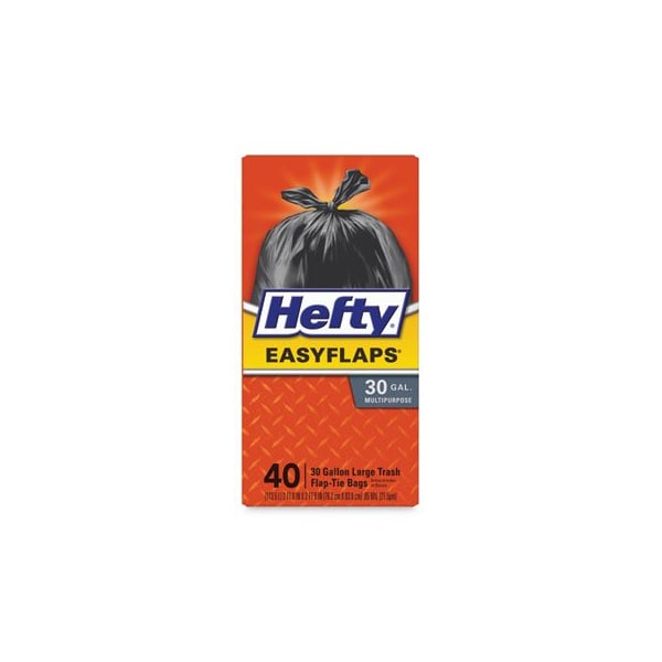 Reynolds Hefty, EASY FLAPS TRASH BAGS, 30 GAL, 1.05 MIL, 30in X 33in, BLACK, 40PK - E27744