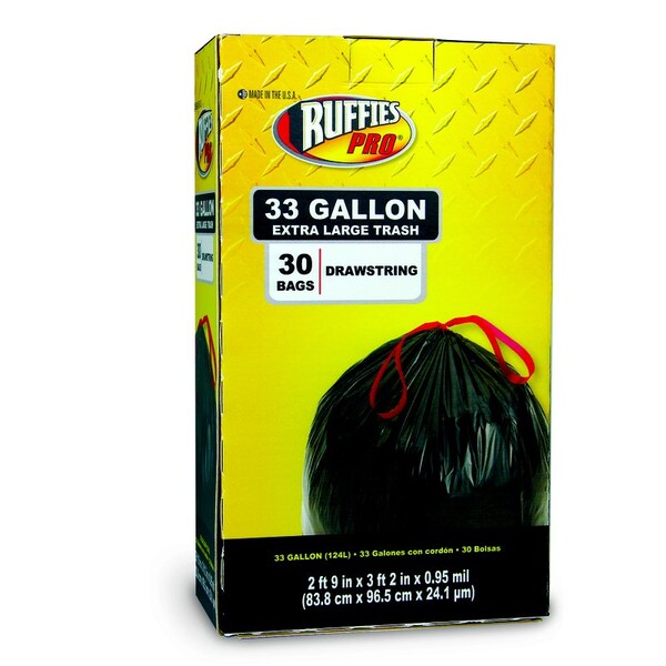 Ruffies Ruffies Pro 33 gal Trash Bags Drawstring 30 pk 0.95 mil - 1124890