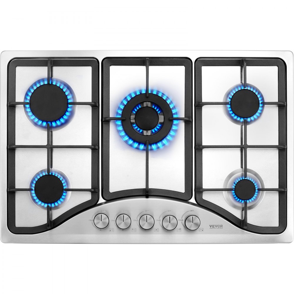 VEVOR Gas Cooktop 30 inch, Max 12250BTU 5 Burners Built-in Stainless Steel Gas Stove Top, LPG/NG Convertible Dual Fuel Natural Gas Hob with Thermocouple Protection - T76CM39000BTU8N7MV5