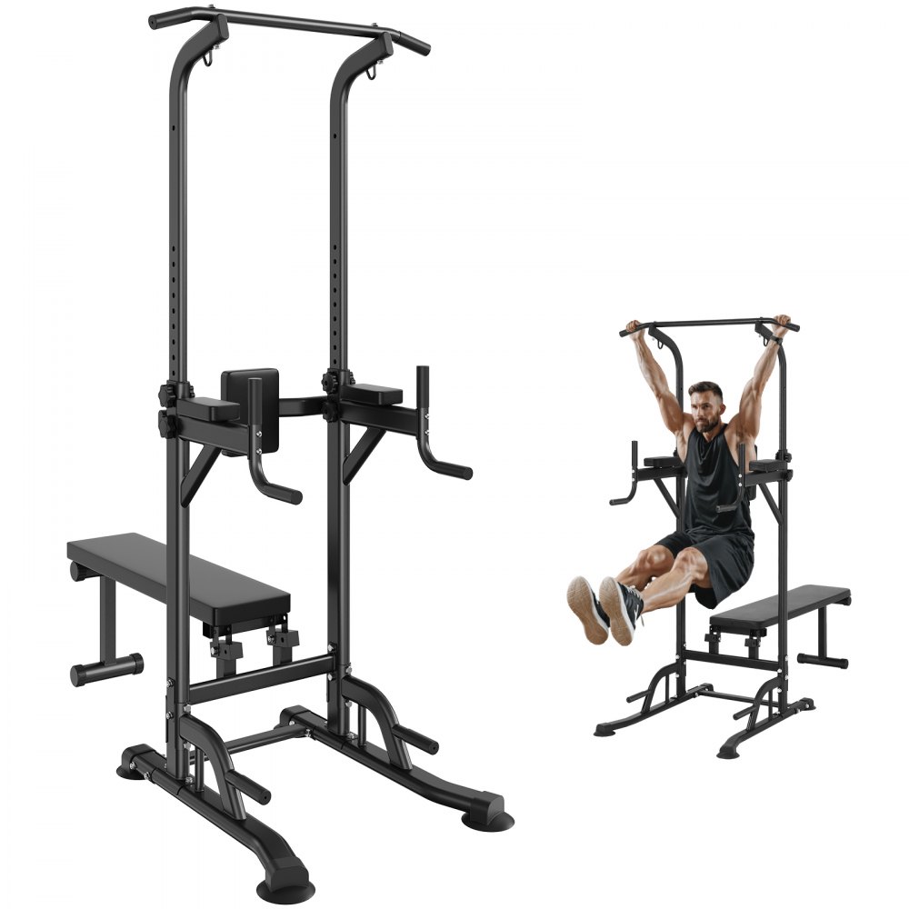 VEVOR Power Tower with Bench, 10-Level Height Adjustable Pull Up Bar Stand Dip Station & Detachable Bench, Multi-Function Home Gym Strength Training Fitness Equipment with Backrest, Elbow Pads, 440LBS - DGNYTXSJDZDK4EQYXV0