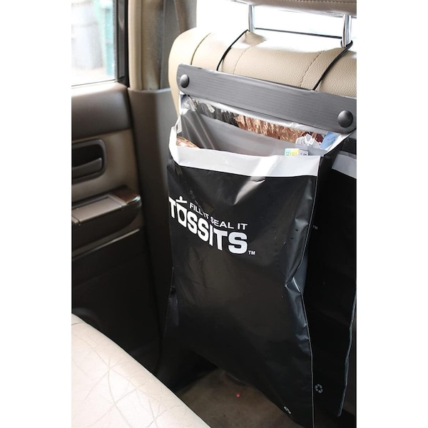 Tossits 2 gal Disposable Car Garbage Bags, Black - 105544