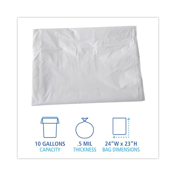 Boardwalk 10 gal Trash Bags, 24 in x 23 in, 0.5 mil, White, 500 PK - BWKW2423X