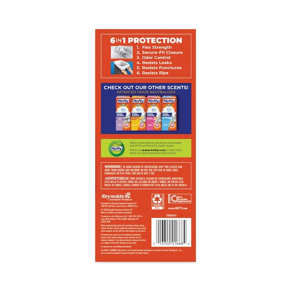 Hefty 13 gal Trash Bags, 40 in x 24.88 in, Extra Extra Heavy-Duty, .9 Mil, White, 40 PK - E88338