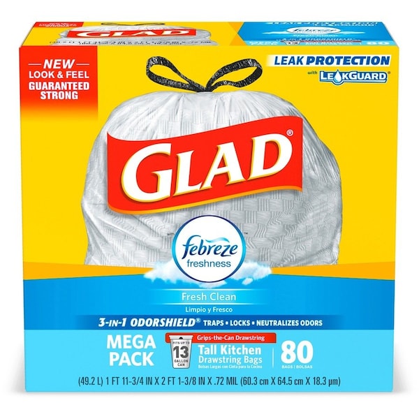 Glad 13 gal Trash Bags, 0.78 mil (20 Micron), White, 3 PK - CLO78899CT