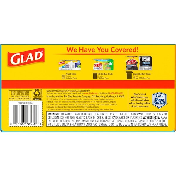 Glad 13 gal Trash Bags, 0.78 mil (20 Micron), White, 3 PK - CLO78899CT