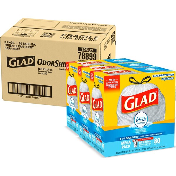 Glad 13 gal Trash Bags, 0.78 mil (20 Micron), White, 3 PK - CLO78899CT