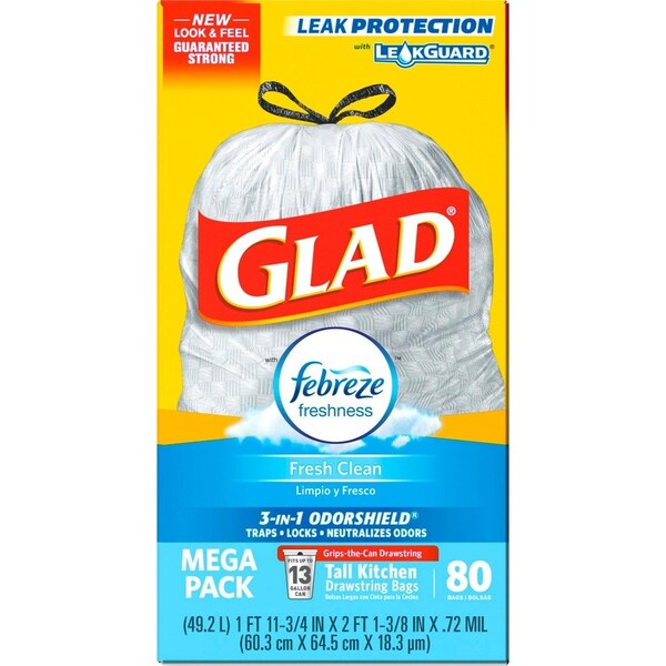 Glad 13 gal Trash Bags, 0.78 mil (20 Micron), White, 3 PK - CLO78899CT