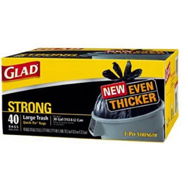 Glad Glad 60035 Quick Tie Closure Outdoor Large Trash Bag; 40 Count - 30 Gallon - 143949