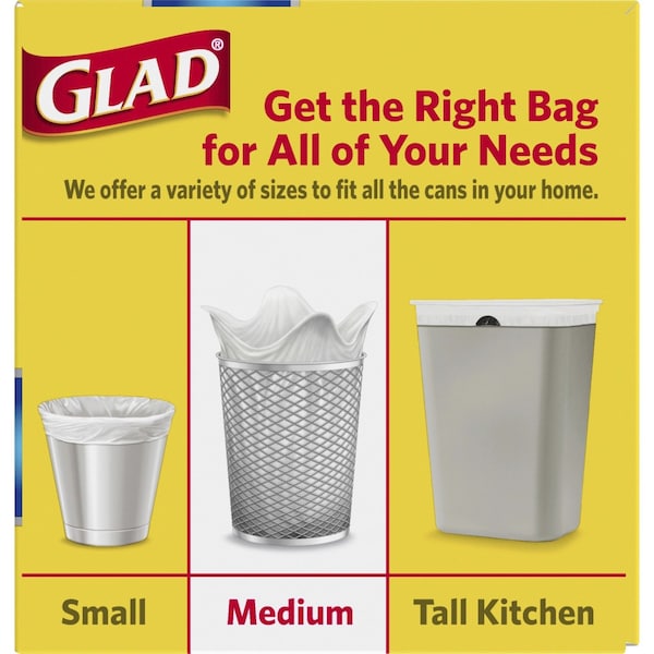 Glad 8 gal Trash Bags, 20 in x 20 in, Heavy-Duty, 0.69 mil, White, 26 PK - 70403