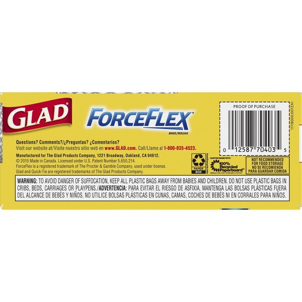 Glad 8 gal Trash Bags, 20 in x 20 in, Heavy-Duty, 0.69 mil, White, 26 PK - 70403
