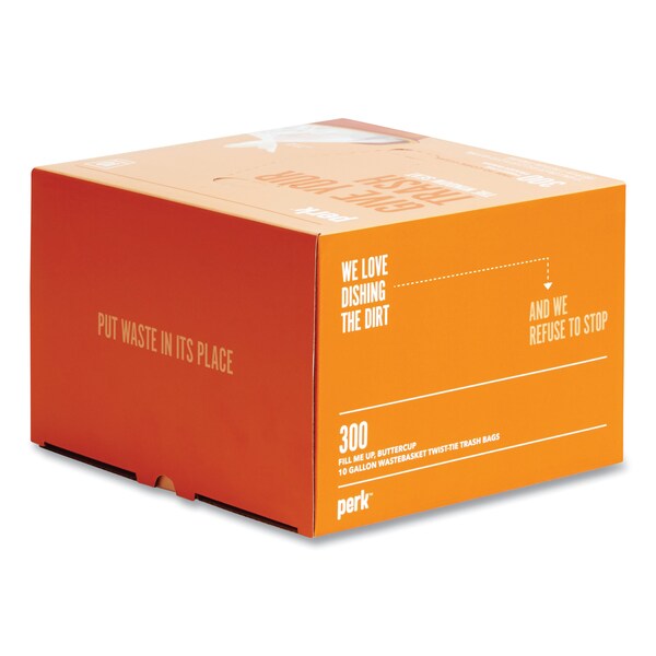 Perk 10 gal Trash Bags, 24 in x 24 in, Light-Duty, 0.36 mil, Clear, 300 PK - PK56746