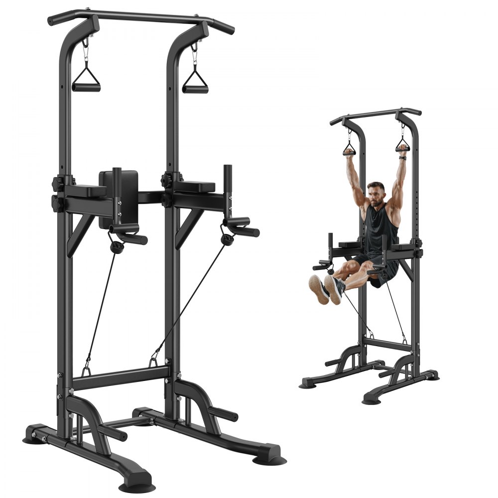 VEVOR Power Tower Dip Station, 10-Level Height Adjustable Pull Up Bar Stand, Multi-Function Home Gym Strength Training Fitness Workout Equipment with 7-Level Adjustable Backrest, PU Elbow Pads, 440LBS - DGNYTXSJDZDKIFTU7V0