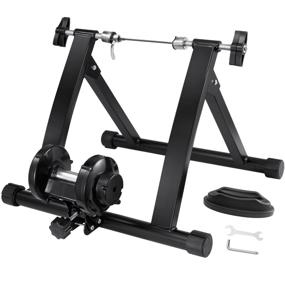 VEVOR Bike Trainer Stand, Magnetic Stationary Bike Stand for 26"-29" Wheels, Low Noise Motor, Protable Folding Bicycle Trainer for Indoor Riding Exercise, with Quick-Release Lever & Front Wheel Riser - XLJCPTDJBD000AACFV0