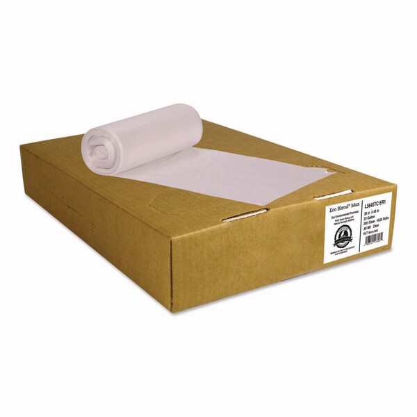 Heritage Eco Blend Max Can Liners, 23 gal, 0.8 mil, 28 in. x 45 in., Clear, 25 Bags/Roll, 10 Rolls/Carton, 250PK - L5645TC ER1