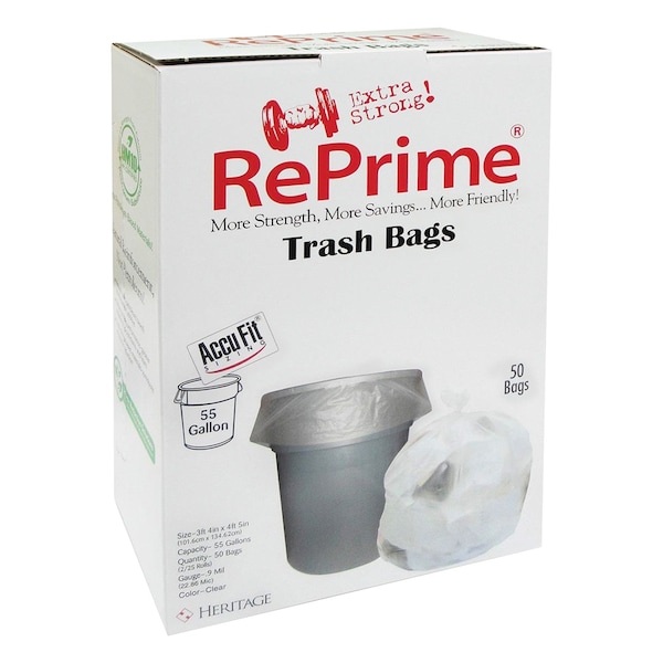 Accufit 55 gal Trash Bags, 40 in x 53 in, Premium, 0.9 mil, Clear, 150 PK - H8053TC RC1