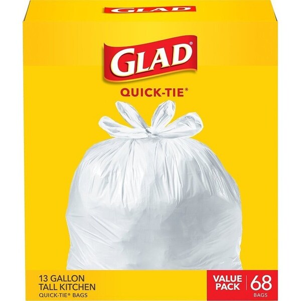 Glad 22435 Tall Kitchen Garbage Bag, 13 gal Capacity, Plastic, White - 10012587224356
