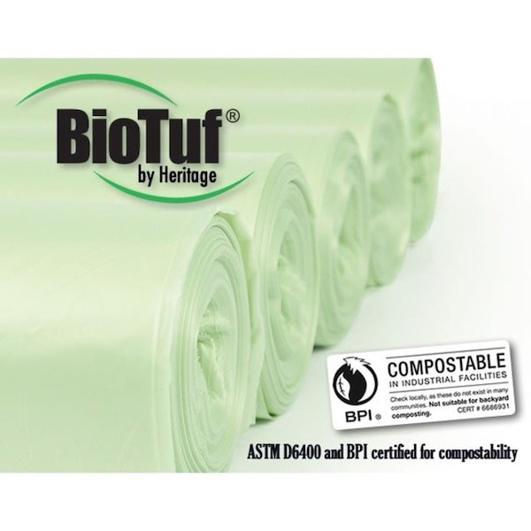 Heritage 32 gal Trash Bags, 34 in x 48 in, Premium, 1 mil, Green, 100 PK - Y6848YE R01